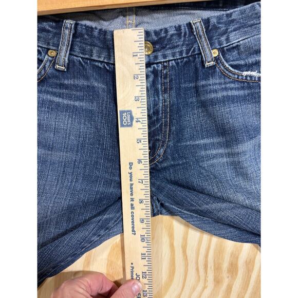 7 For All Mankind Bootcut Jeans Size 32 Dark Wash Distressed Frayed Hem USA - Picture 4 of 9